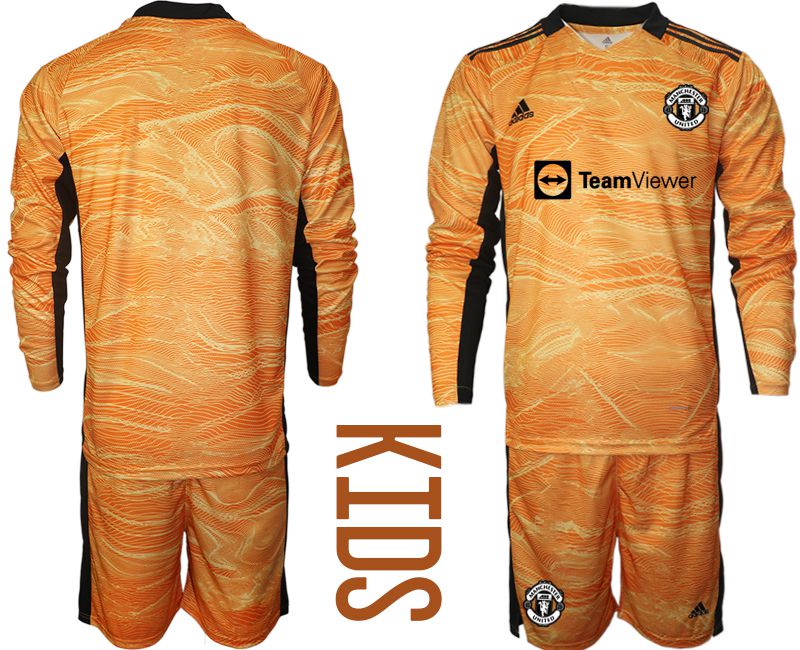 Youth 2021-2022 Club Manchester United orange yellow long sleeve goalkeeper blank Soccer Jersey->youth soccer jersey->Youth Jersey